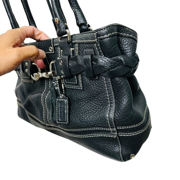 COACH Hampton F13084 Braided Trim Tassle Black Pebble Leather Handbag - Picture 4 of 13